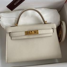 Hermes Kelly Mini II Sellier Handmade Bag In Craie Swift Calfskin Top Replica HMSWY34HK97