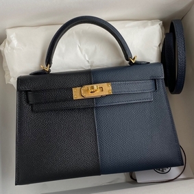 Hermes Kelly Mini II Sellier Tri-color Bag In Black/Blue Indigo/Red Calfskin Replica HMS433V87DV