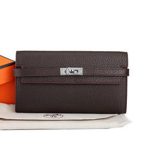 Best Quality Hermes Kelly Original Leather Bi-Fold Wallet A708 Brown HMS90ST3IMK