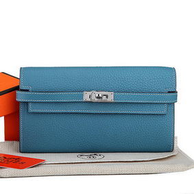 Replica Hermes Kelly Original Leather Bi-Fold Wallet A708 Light Blue HMSOK88LEBJ
