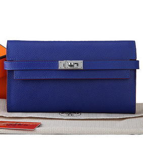 Hermes Kelly Original Saffiano Leather Bi-Fold Wallet A708 RoyalBlue 1:1 Replica HMS2S0E530T