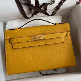 First-class Quality Hermes Kelly Pochette Handmade Bag In Jaune Ambre Epsom Calfskin HMS27V5LQHI