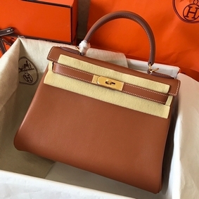 Hermes Kelly Retourne 28 Handmade Bag In Gold Swift Calfskin 1:1 Replica HMS5QSS86J1