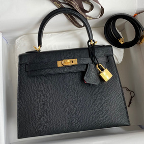 Fake Hermes Kelly Sellier 25 Handmade Bag In Black Mysore Goatskin HMS2EZ95G8D
