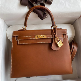 First-class Quality Hermes Kelly Sellier 25 Handmade Bag In Gold Barenia Calfskin HMS7MOA8908
