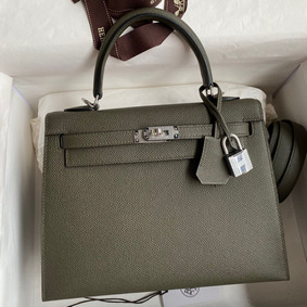 Hermes Kelly Sellier 25 Handmade Bag In Vert De Gris Epsom Calfskin Replica HMS0V943QUB