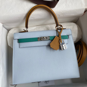 Hermes Kelly Sellier 25 Tricolor Bag in Blue/Green/SesameEpsom Calfskin HMSQMADV3KS