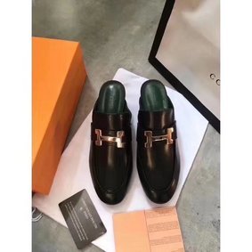 1:1 Replica Hermes Leather Slipper HO782LD Black HMSR49FF708