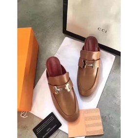 Top Replica Hermes Leather Slipper HO782LD Camel HMS4EEXQVO3