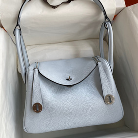 Hermes Lindy 26 Handmade Bag In Blue Brume Clemence Leather HMSSZNFP359