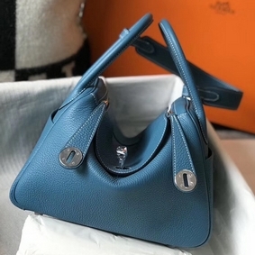 Imitation Hermes Lindy 26cm Bag In Blue Jean Clemence Leather PHW HMS3C9I58O1