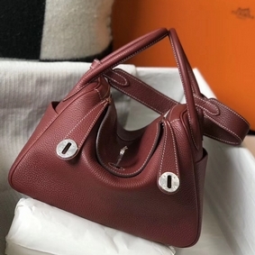 Hermes Lindy 26cm Bag In Bordeaux Clemence Leather PHW Replica HMSWUZBGB34