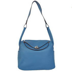 Hermes Lindy 30CM Havanne Handbags 1057 Blue Leather Silver Hardware Handbags 1:1 Replica HMSVZ31NWMS