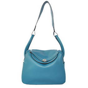 Fake Hermes Lindy 30CM Havanne Handbags 1057 Mid Blue Leather Silver Hardware HMS86D01CU8