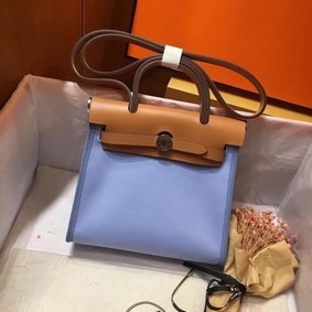 Hermes mini Herbag Original Canvas Leather & Calfskin 45987 blue&brown HMSJY3W6TI9