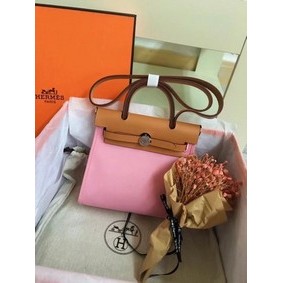 1:1 Replica Hermes mini Herbag Original Canvas Leather & Calfskin 45987 pink&brown HMSO0W1346U
