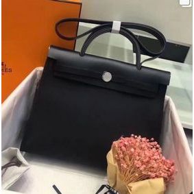 Hermes mini Herbag Original Canvas Leather & Calfskin 45988 Black HMS51B7J7C2