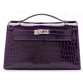 Hermes MINI Kelly 22cm Clutch Croco Leather KL22 Purple Top Replica HMSQ7YD92B7