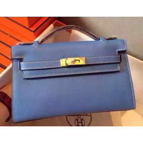 Top Replica Hermes MINI Kelly 22cm Tote Bag Calfskin Leather K22 SkyBlue HMSYLSS5G3Q