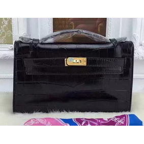 Hermes MINI Kelly 22cm Tote Bag Croco Leather KL22 Black HMS85GN78B4