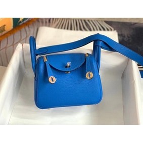 Hermes mini Lindy Original Togo Leather Bag OLD19 Electric blue HMSE0691Y8X