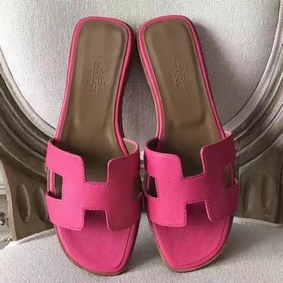 Cheap Hermes Oran Sandals In Rose Red Epsom Leather HMSKC1BI386