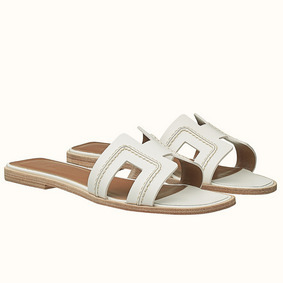 Copy Hermes Oran Sandals In White Leather With Stitched Detail HMSTQ5TV574