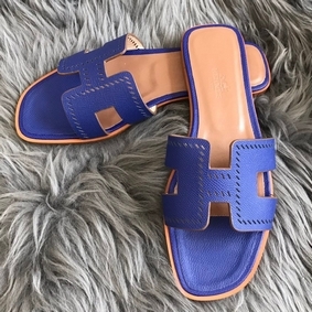 Hermes Oran Slide Sandals In Blue Epsom Perforated Calfskin Replica HMSXCXG100N