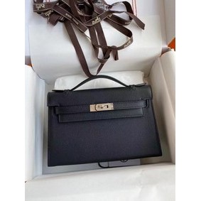 Replica Hermes Original Epsom Leather KEL2278 black&Silver-Tone Metal HMSI2L0OYHE