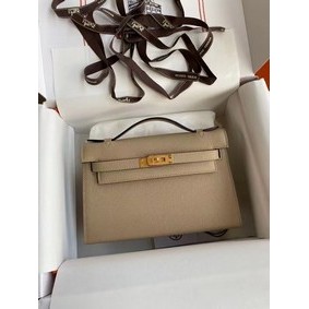 Best Quality Hermes Original Epsom Leather KEL2278 grey&gold-Tone Metal HMSCH0F1WK9