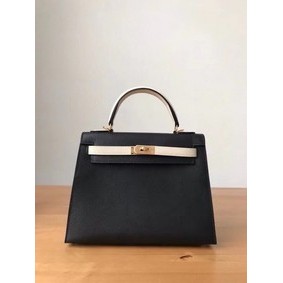 Replica Hermes Original Epsom Leather KEL2578 black&cream HMS70D2U0YI
