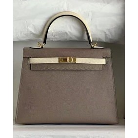 Replica Hermes Original Epsom Leather KEL2578 grey&cream HMSE3RWE031