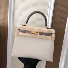 AAA Hermes Original Epsom Leather KEL2578 white&grey HMS9JZCC92F