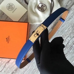 Hermes original epsom leather Kelly belt H069854 blue gold plated metal Replica HMSM6B70I7N