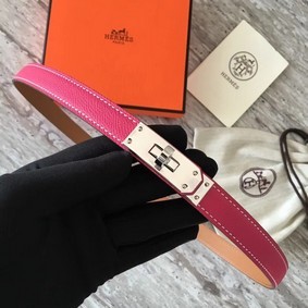 Replica Hermes original epsom leather Kelly belt H069854 rose silver plated metal HMSE2941QQH