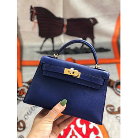 Hermes original mini Kelly chevre mysore K19CM blue&Gold Metal Top Replica HMS2V5NRR98