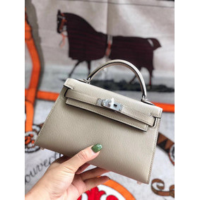 AAA Hermes original mini Kelly chevre mysore K19CM light grey&silver Metal HMS2XW01RB1