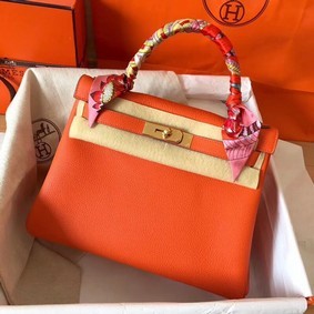 Fake Hermes original Togo leather kelly bag KL320 orange HMSMBTNL43T