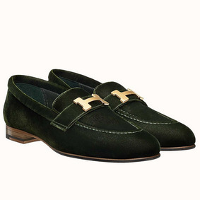 AAA Hermes Paris Loafers In Dark Green Velvet HMSU85UB6LU