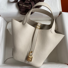 Hermes Picotin Lock 18 Handmade Bag in Craie Clemence Leather Top Replica HMSZ4P49GEN