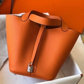 Cheap Hermes Picotin Lock 22 Bag In Orange Clemence Leather HMSV494YHCM