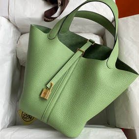 Hermes Picotin Lock 22 Handmade Bag in Vert Criquet Clemence Leather HMSHL7971YN