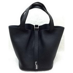 Hermes Picotin Lock 22cm Bags Litchi Leather HPL1048 Black HMS9AI631QB