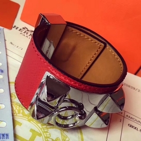 Fake Hermes Red Epsom Collier de Chien Bracelet Size S HMS5DH8WS63