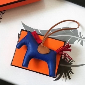 Fake Hermes Rodeo Horse Bag Charm In Blue/Camarel/Red Leather HMS1D7NS3QP