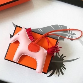 Best Quality Hermes Rodeo Horse Bag Charm In Light Pink/Orange/Red Leather HMSN8RVKHZH