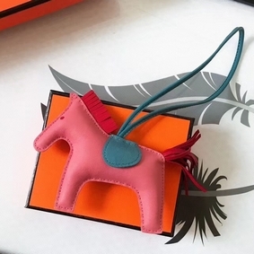 Hermes Rodeo Horse Bag Charm In Pink/Blue/Red Leather Replica HMSR14W6DED