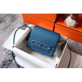 Hermes Roulis 19cm Evercolor 9D H9003 blue&Silver Top Replica HMS3PL16S56