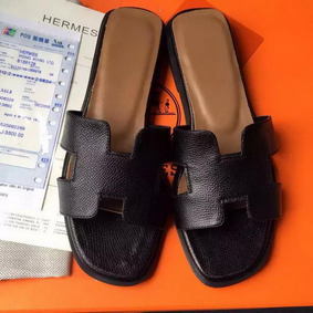 Best Quality Hermes Slipper Calfskin Leather HO0485 Black HMS44YCDJPT