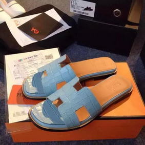 Hermes Slipper Croco Leather HO0483 Light Blue 1:1 Replica HMS70HLDRJ1